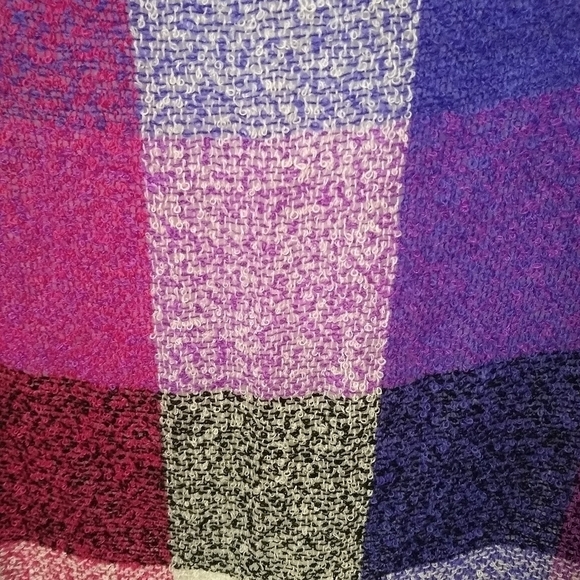 Checked Fringe square scarf purple black pink - Picture 3 of 8